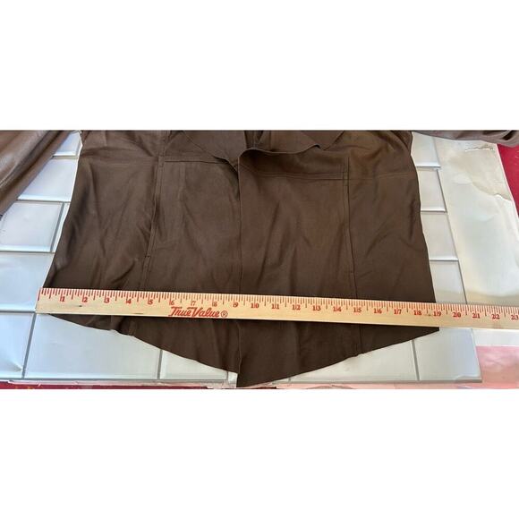 Neumann Marcus Brown Leather Open From Cascade Ruffle Zippered Sleeves - Picture 12 of 13